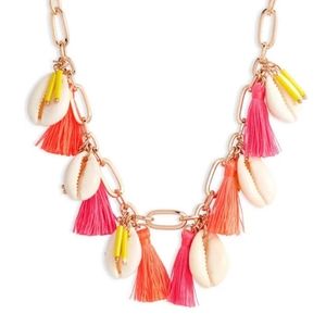 BP Seashell Tassels Chain Necklace Neon Pink Orange